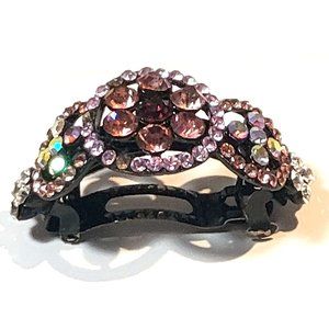 Crystal Flower Hair Barrette 2.5" Stunning Vintage Pink Purple rhinestones